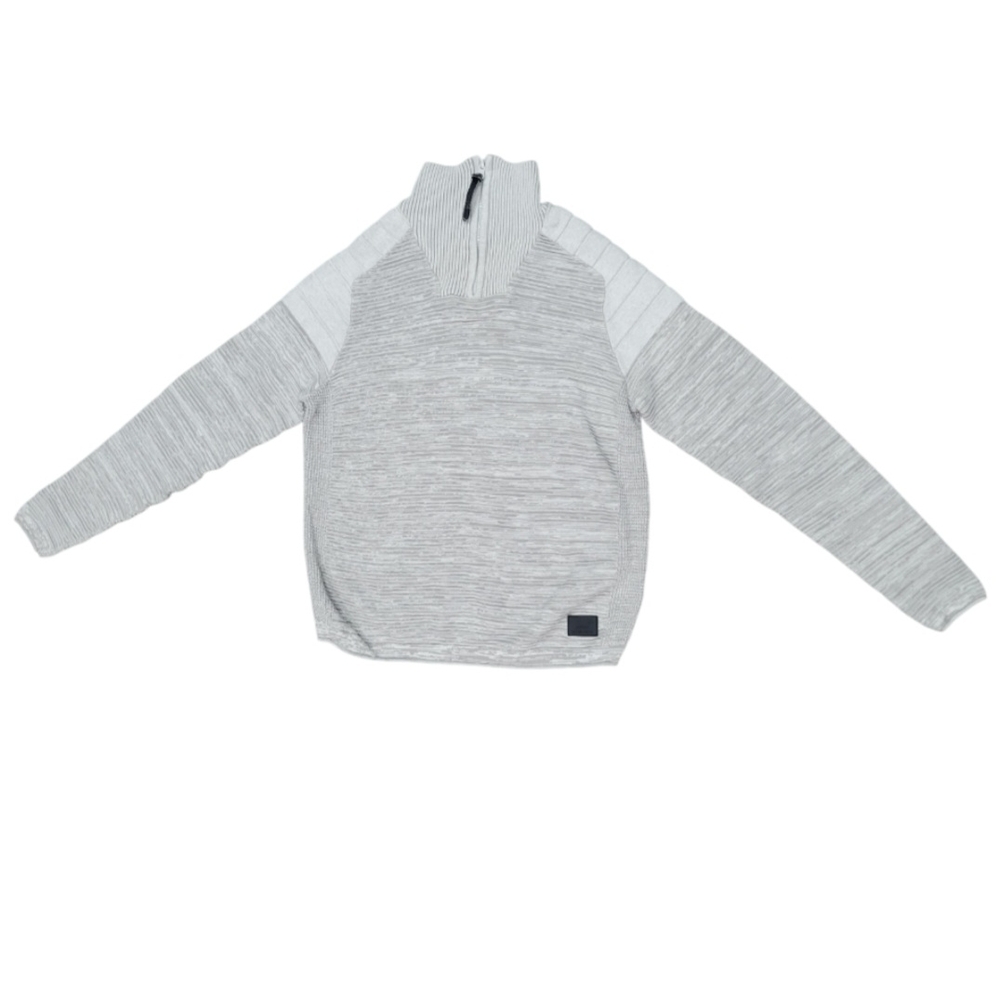 Project Raw Men's Gray and White Quarter-Zip Sweater - Size Small